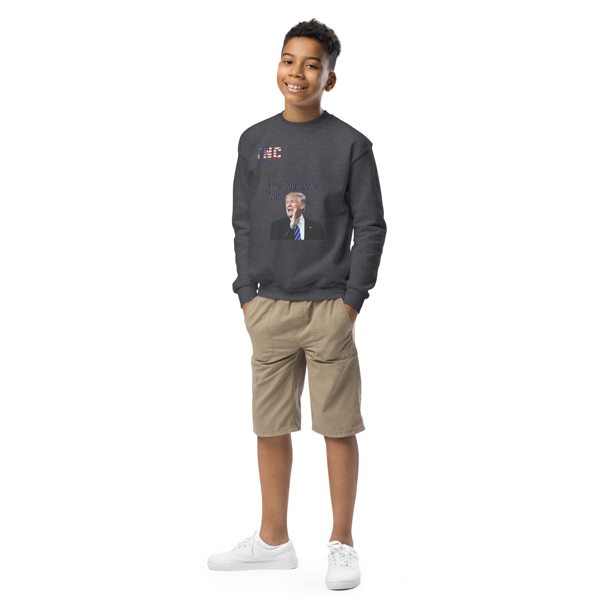 Youth He Wins We Win crewneck sweatshirt