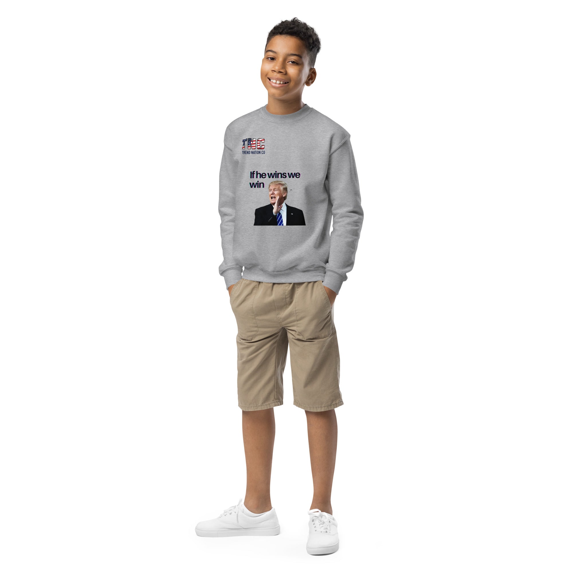 Youth He Wins We Win crewneck sweatshirt